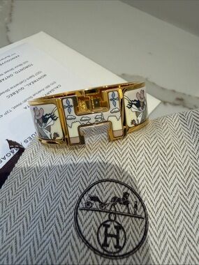 Final Price-No Offers! Hermes Clic Clac H Enamel Gold Wide Bracelet- PM